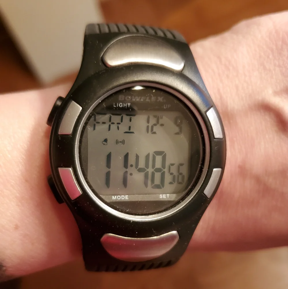 Bowflex Black & Silver Tone Silicone Watch & Heart Monitor